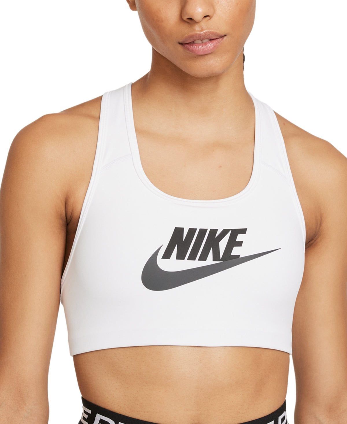 Sutiã esportivo Nike Dri Fit Swoosh Futura Mid Impact feminino, branco, tamanho pequeno
