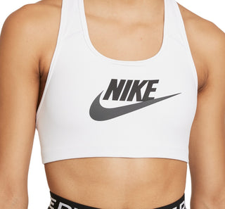 Sutiã esportivo Nike Dri Fit Swoosh Futura Mid Impact feminino, branco, tamanho pequeno