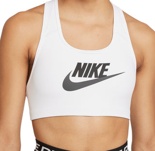 Sutiã esportivo Nike Dri Fit Swoosh Futura Mid Impact feminino, branco, tamanho X-G