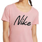 Camiseta de treino Nike Dri Fit Script Logo feminina, rosa, tamanho XS