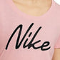 Camiseta de treino Nike Dri Fit Script Logo feminina, rosa, tamanho XS