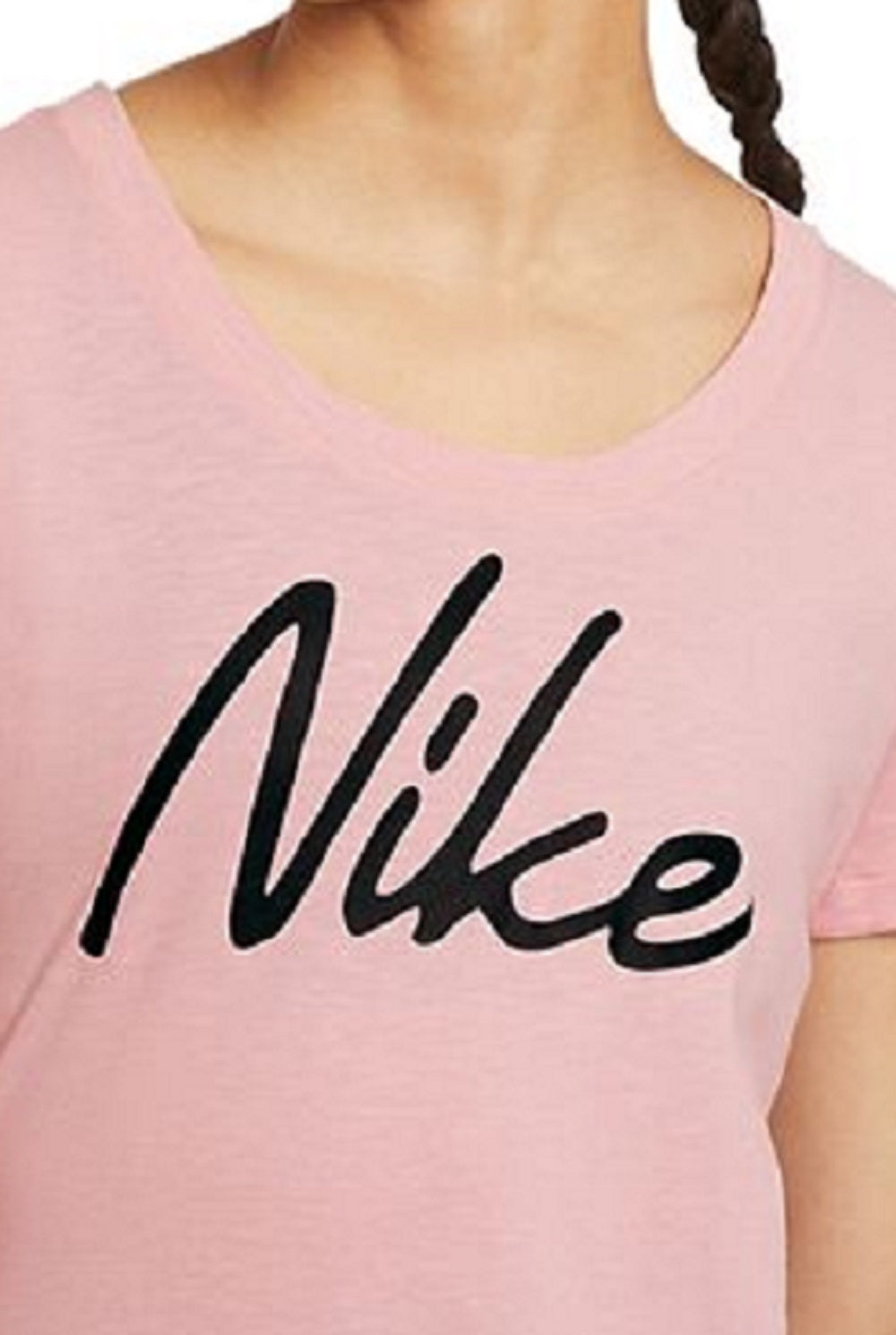 Camiseta de treino Nike Dri Fit Script Logo feminina, rosa, tamanho XS