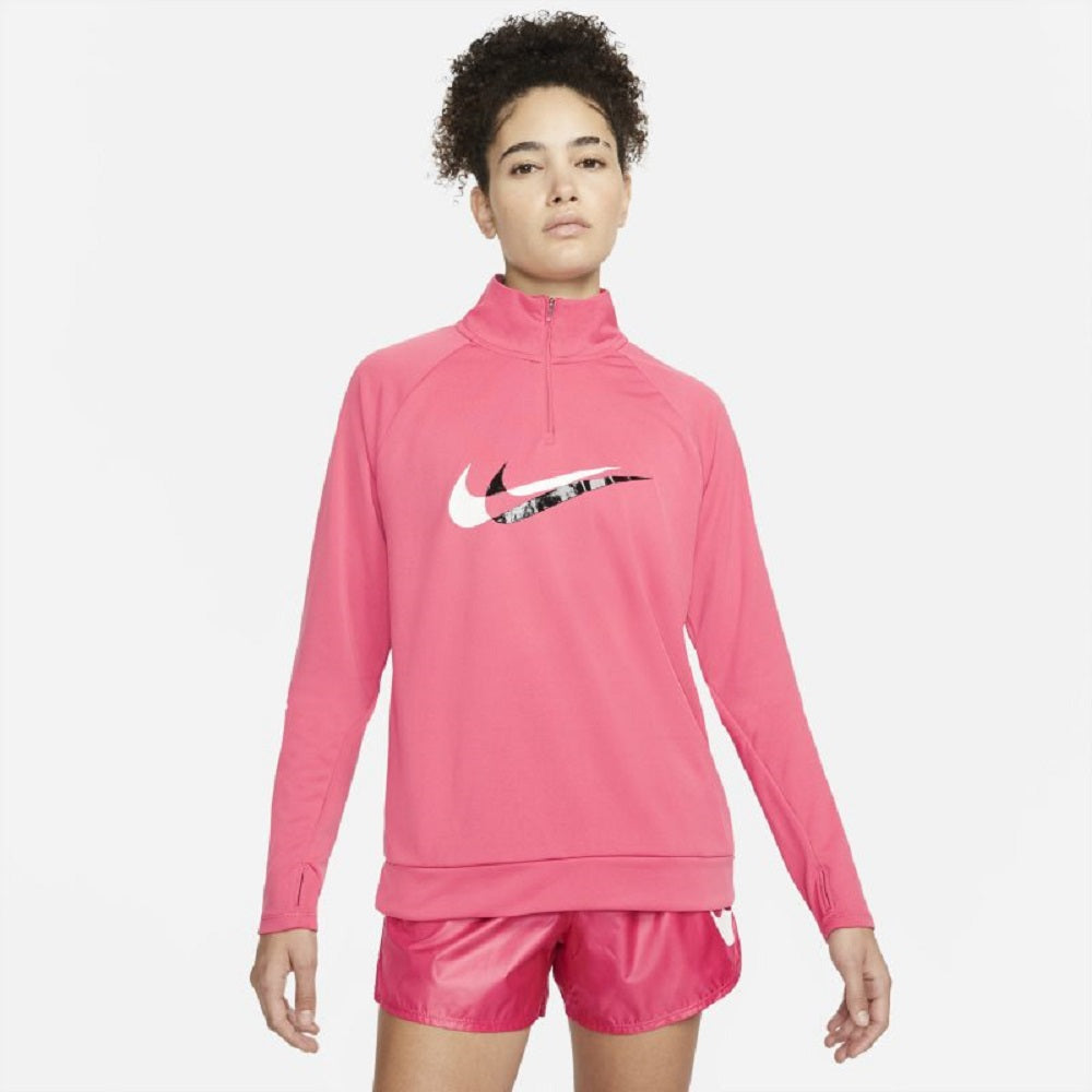 Camiseta Nike Swoosh Half Zip Feminina Rosa Tamanho Médio