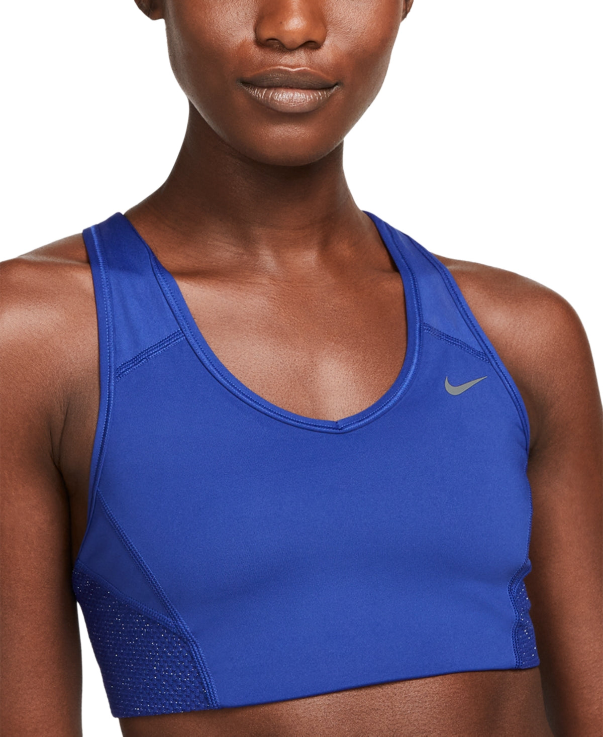 Sutiã esportivo Nike Pro Dri Fit Swoosh Sparkle feminino, azul, tamanho grande
