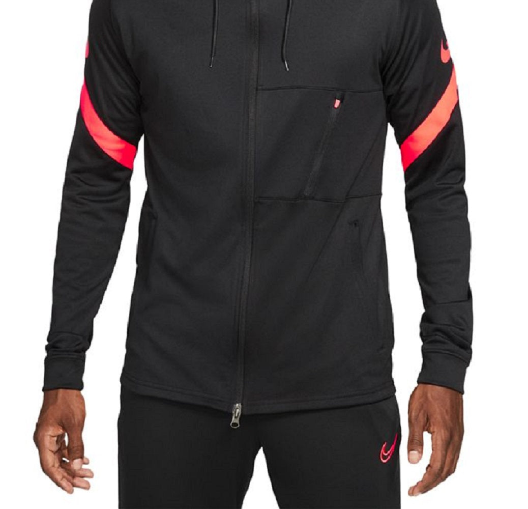 Jaqueta de futebol com capuz Nike Dri Fit Strike Full Zip masculina, preta, tamanho pequeno