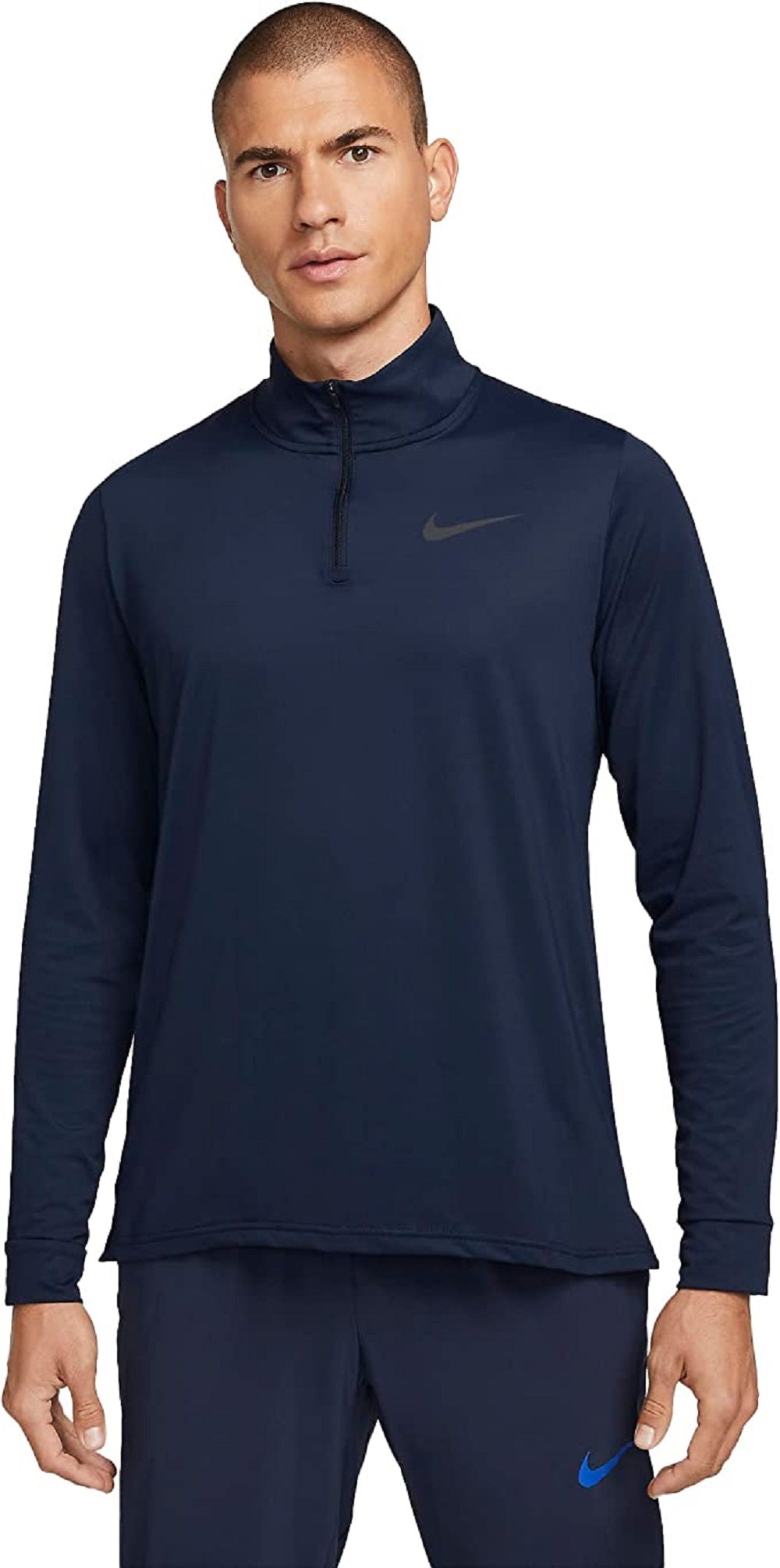 Suéter Nike Pro Dri FIT Hyper Dry Training com zíper 1/4 masculino, azul médio