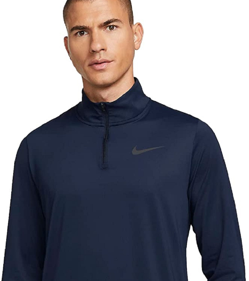 Suéter Nike Pro Dri FIT Hyper Dry Training com zíper 1/4 masculino, azul médio