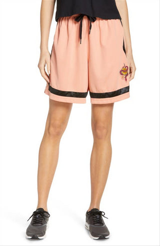 Shorts de basquete Nike Madder Root/Preto Dri-FIT feminino, tamanho médio