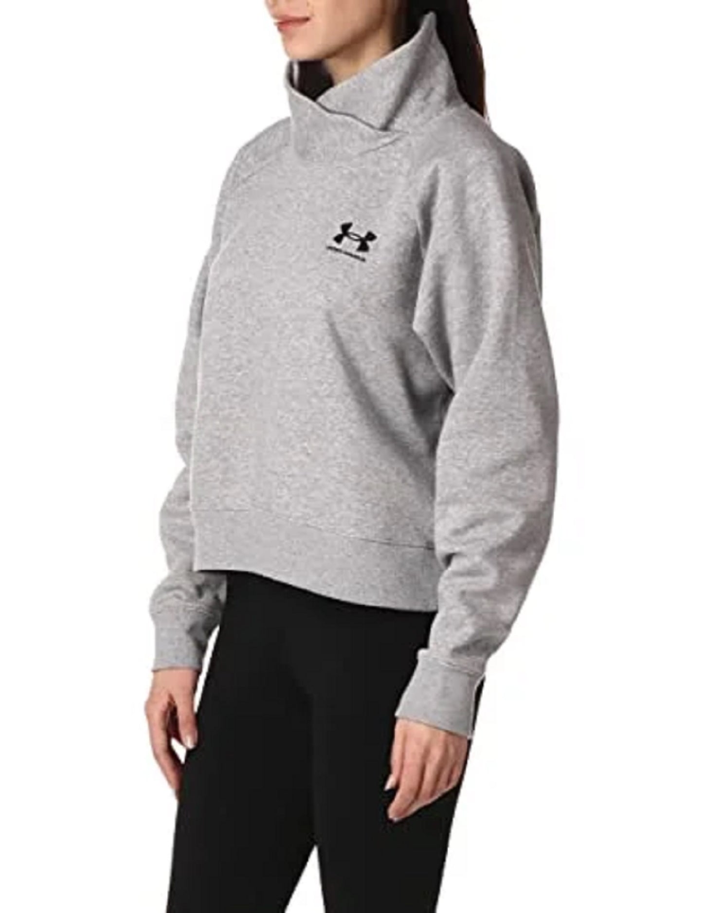 Moletom Under Armour Rival Fleece com gola envolvente, cinza, tamanho médio, feminino