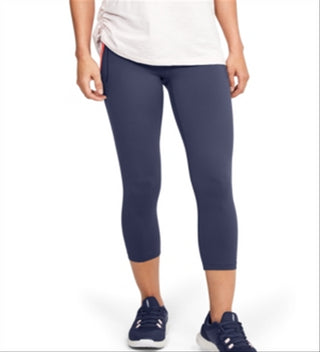 Calça legging feminina Under Armour Moisture Wicking, comprimento curto, com bolsos, elástica, cintura alta, azul, tamanho pequeno