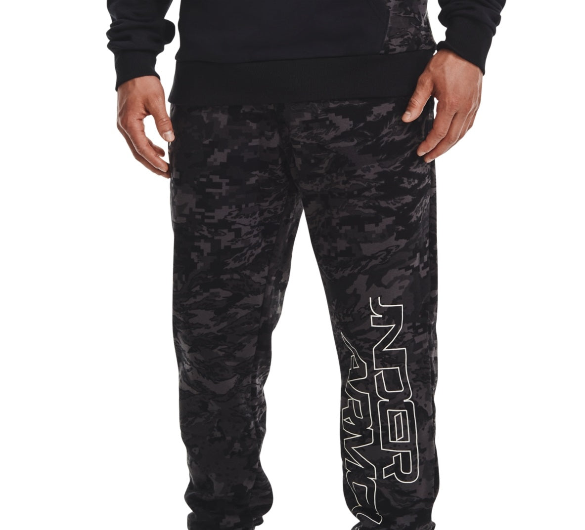 Calça de moletom Under Armour Rival Camo Script Fleece Masculina Preta Tamanho Grande
