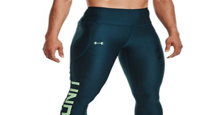 Leggings Under Armour Heatgear No Slip com a marca feminina, azul, tamanho X-S