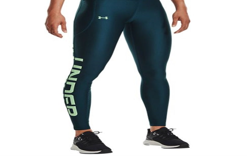 Leggings Under Armour Heatgear No Slip com a marca feminina, azul, tamanho X-S