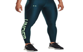 Leggings Under Armour Heatgear No Slip com a marca feminina, azul, tamanho X-S