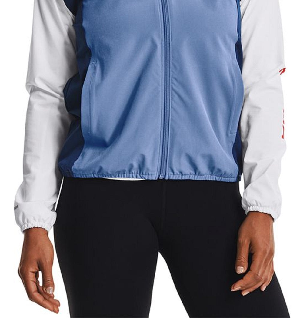 Jaqueta com capuz Under Armour Storm Woven feminina, azul, tamanho grande
