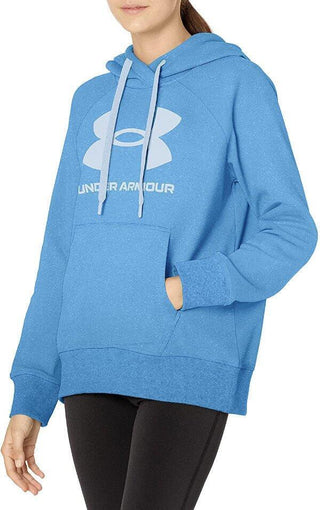 Under Armour Rival Fleece Hoodie Feminino com Logotipo Azul Salpicado Tamanho 1X