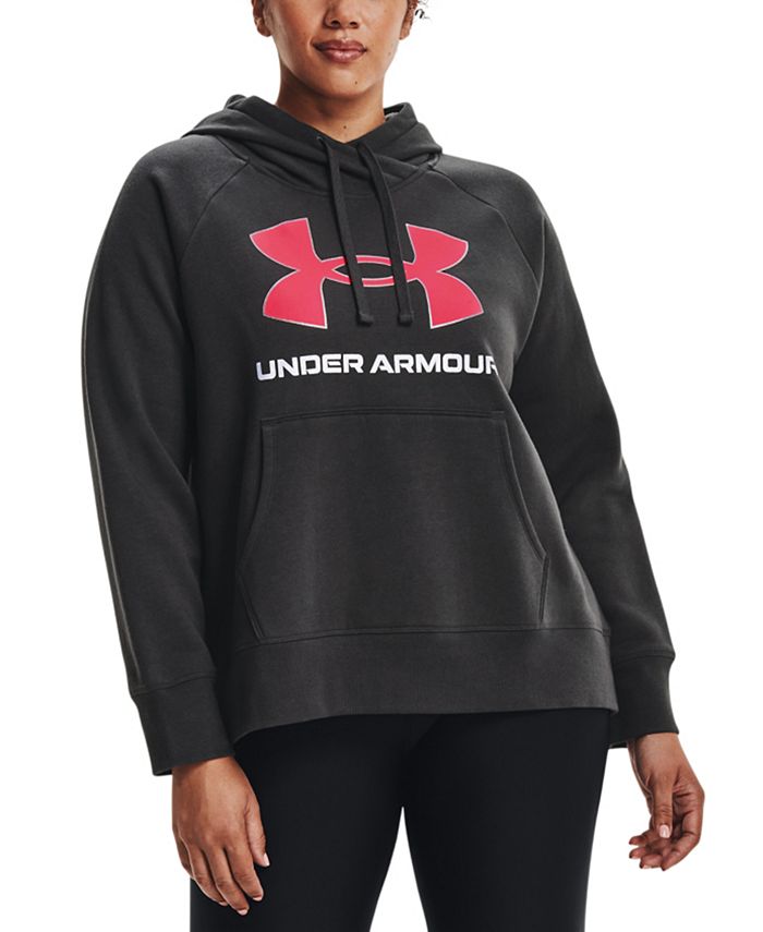 Moletom com capuz Under Armour Plus Rival Fleece feminino, preto, tamanho 1X