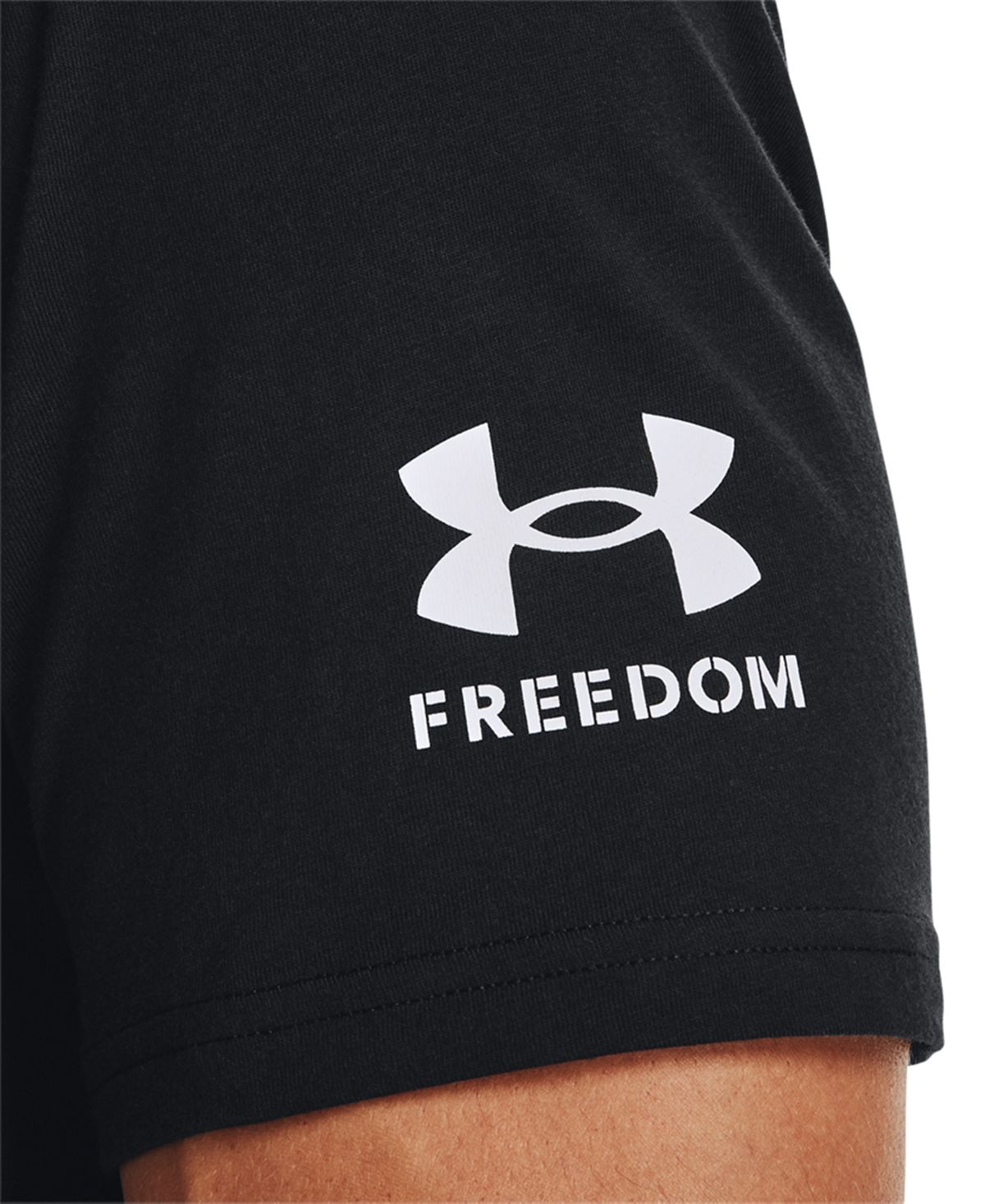 Camiseta masculina de manga curta com logotipo da bandeira grande da Under Armour, preta, tamanho pequeno