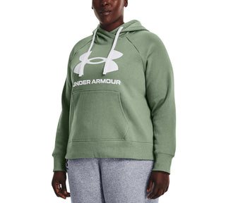 Moletom com capuz feminino Under Armour Rival Fleece Logo, verde, tamanho 3X