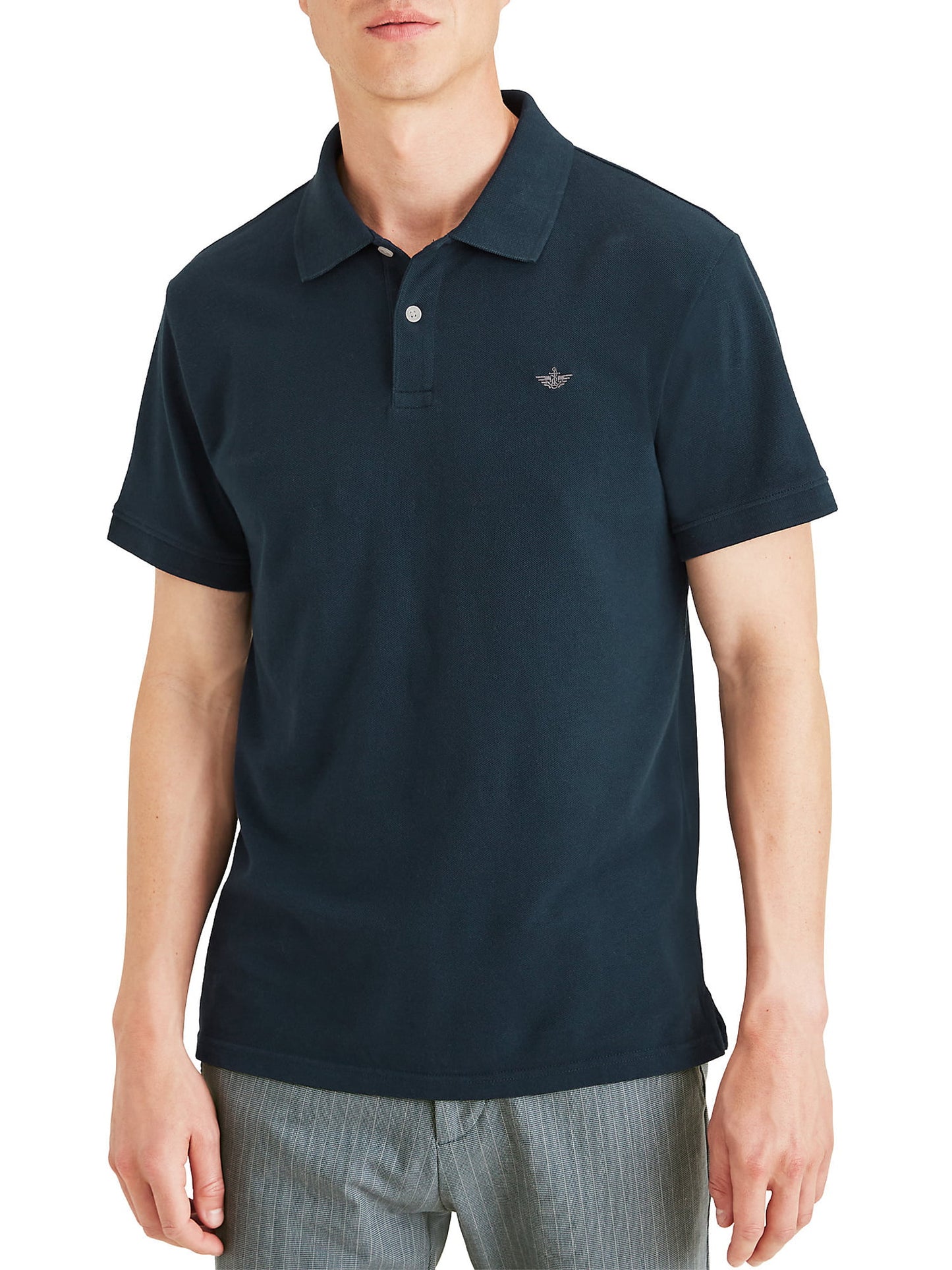 Camisa polo masculina Dockers Icon Slim Fit com logotipo bordado, azul, tamanho grande