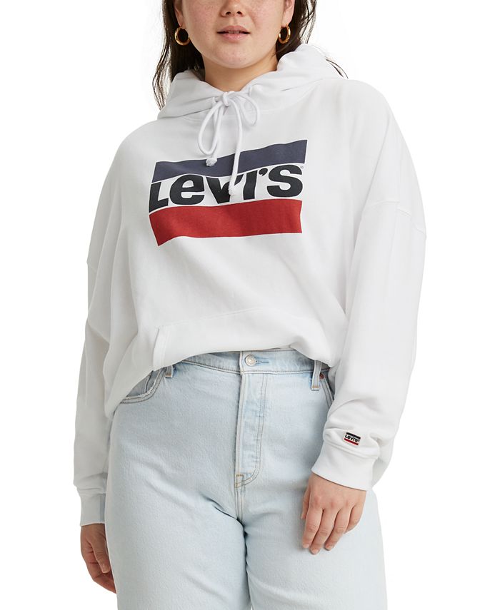 Moletom com capuz feminino Levi's com logotipo, branco, tamanho 2X