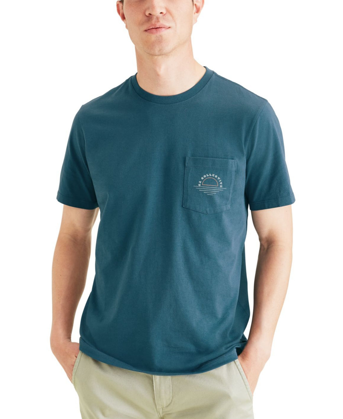 Camiseta masculina Dockers Slim Fit com bolso e estampa gráfica, azul, tamanho XX-G