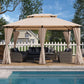 Khaki Outdoor Patio Gazebo Canopy Tent with Ventilated Double Roof
