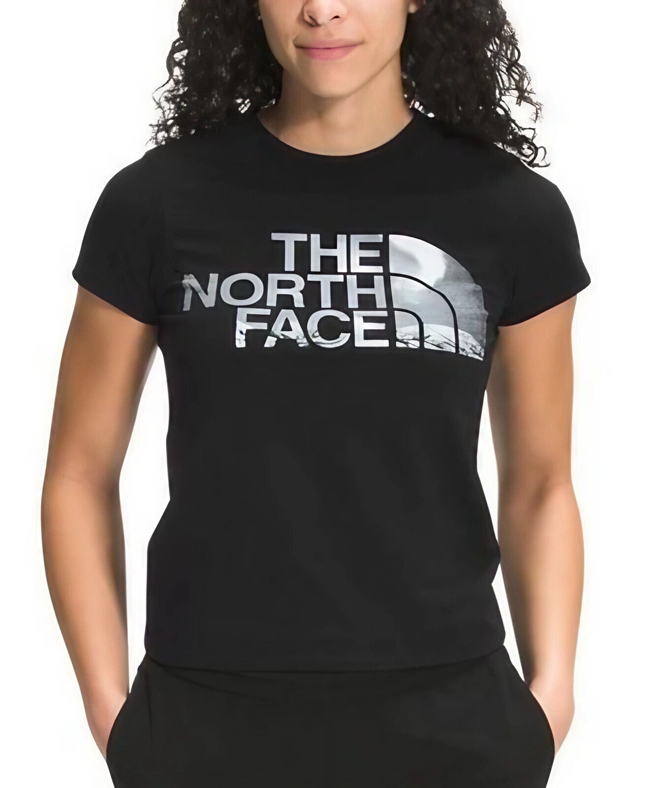 Camiseta gráfica The North Face Recycled Expedition feminina, preta, tamanho X-S