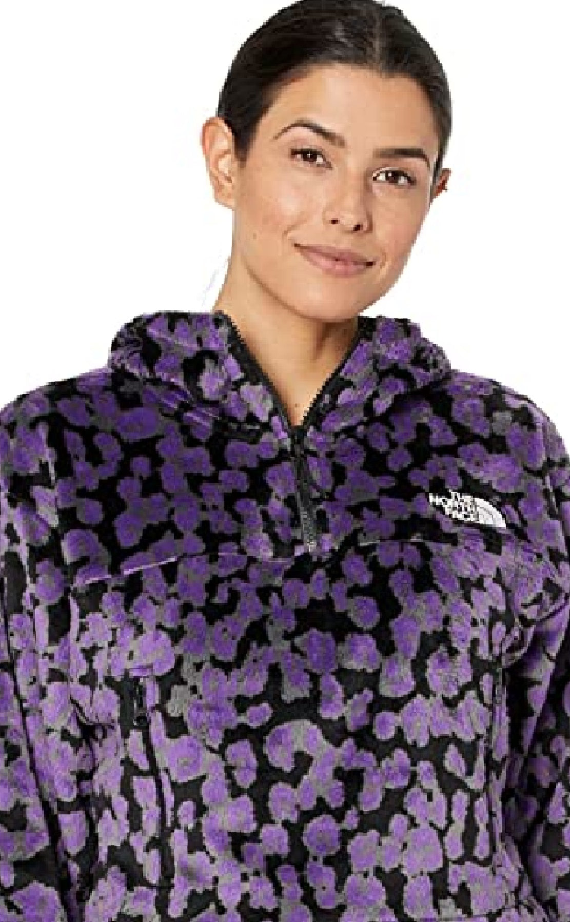 The North Face Moletom com capuz feminino Osito com zíper 1/4 estampado, roxo, tamanho XX-G