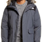 Casaco impermeável de penas de ganso The North Face masculino com acabamento em pele sintética, cinza, tamanho pequeno