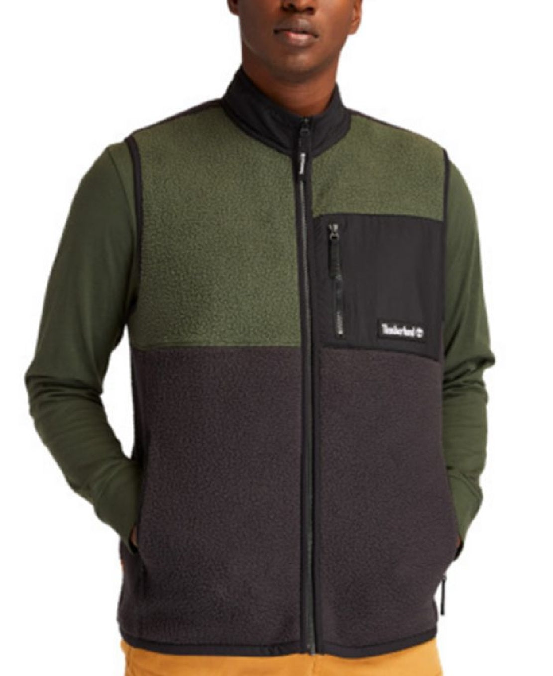 Colete Timberland Masculino Colorblock Fleece com Zíper Completo Verde Tamanho X-G