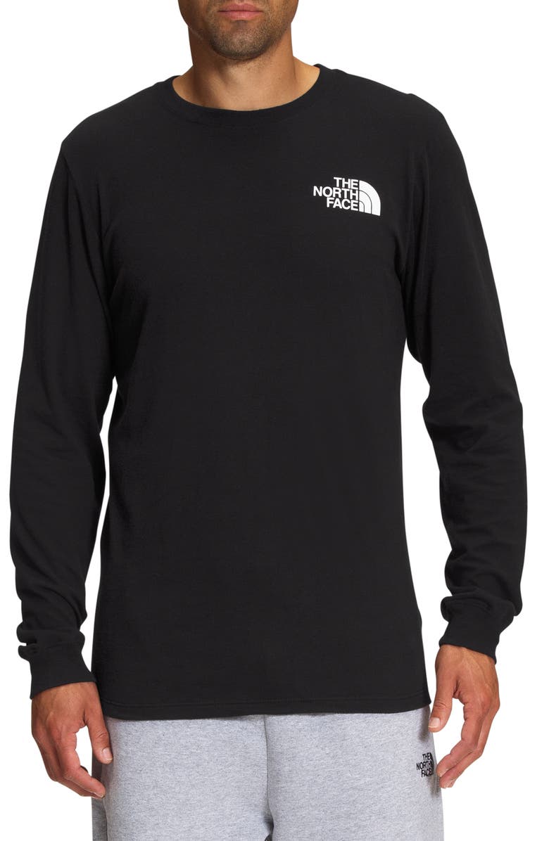 Camiseta masculina The North Face com estampa de logotipo de caixa e manga comprida, preta, tamanho grande
