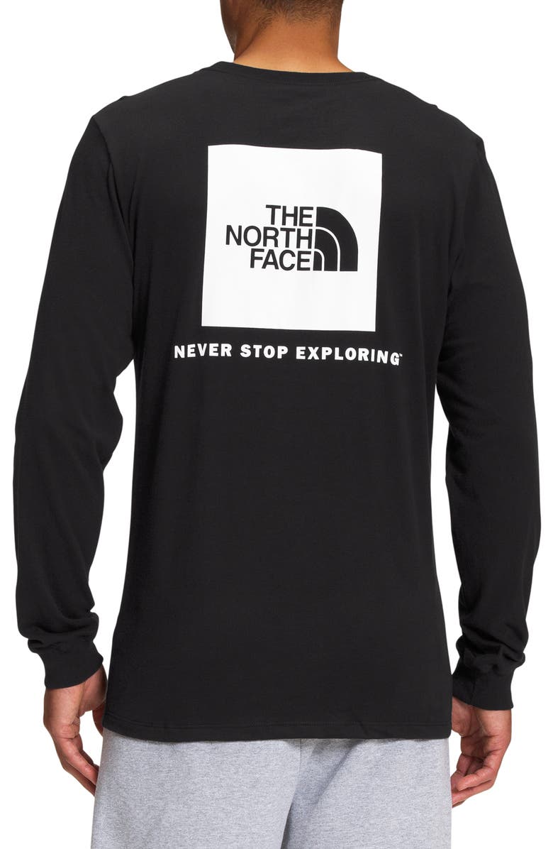 Camiseta masculina The North Face com estampa de logotipo de caixa e manga comprida, preta, tamanho grande