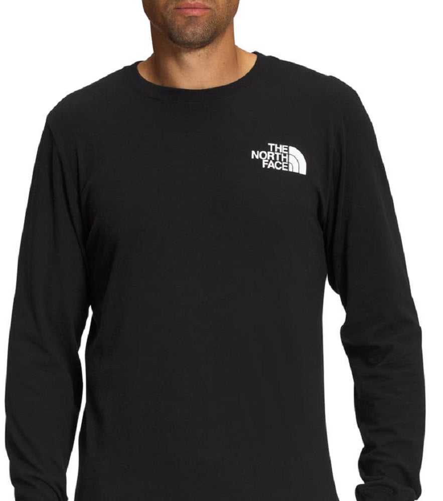 Camiseta masculina The North Face com estampa de logotipo de caixa e manga comprida, preta, tamanho grande