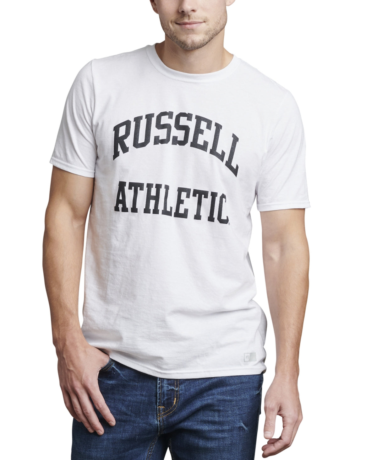Camiseta masculina Russell Athletic com estampa gráfica do logotipo Archie, branca, tamanho extragrande