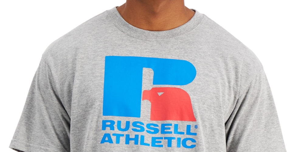 Camiseta masculina Russell Athletic com estampa do logotipo Lawrence, cinza, tamanho extragrande