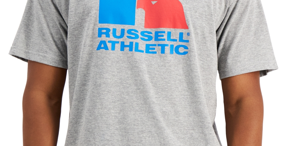 Camiseta masculina Russell Athletic com estampa do logotipo Lawrence, cinza, tamanho extragrande