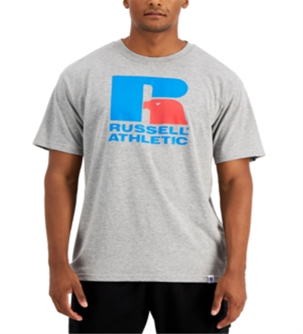 Camiseta masculina Russell Athletic com estampa do logotipo Lawrence, cinza, tamanho XX-G