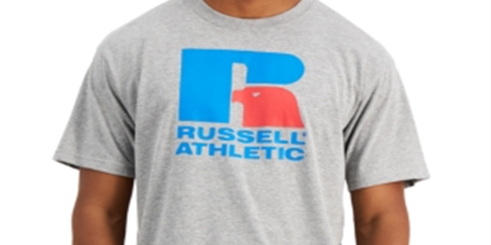 Camiseta masculina Russell Athletic com estampa do logotipo Lawrence, cinza, tamanho XX-G