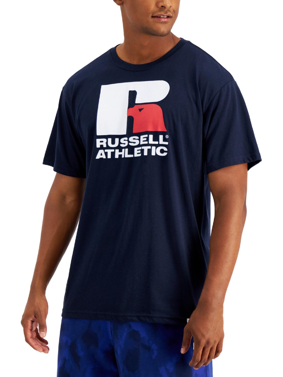 Camiseta masculina Russell Athletic com estampa do logotipo Lawrence, azul, tamanho pequeno
