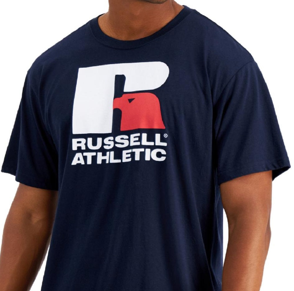 Camiseta masculina Russell Athletic com estampa do logotipo Lawrence, azul, tamanho pequeno