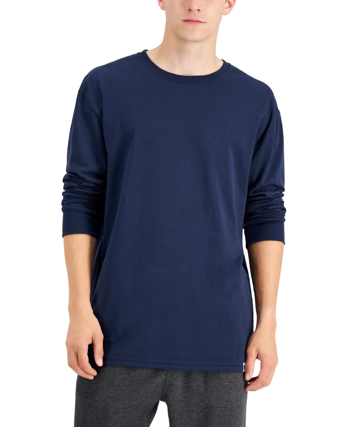 Camiseta Masculina Russell Athletic Essential Manga Longa Azul Tamanho Grande