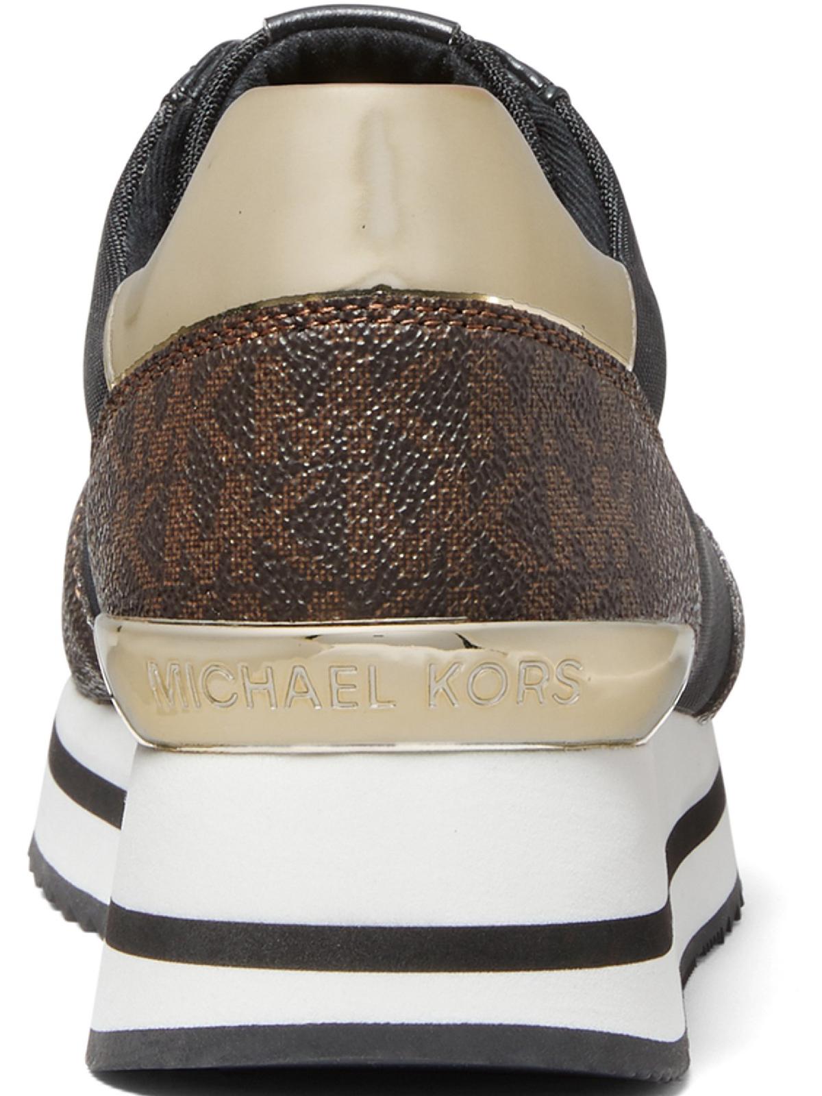 Tênis feminino Michael Kors com cadarço metálico em tecido marrom, tamanho 6,5