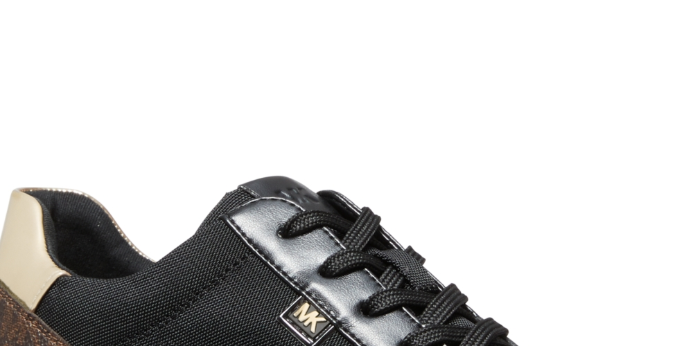 Tênis feminino Michael Kors com cadarço metálico em tecido marrom, tamanho 6,5