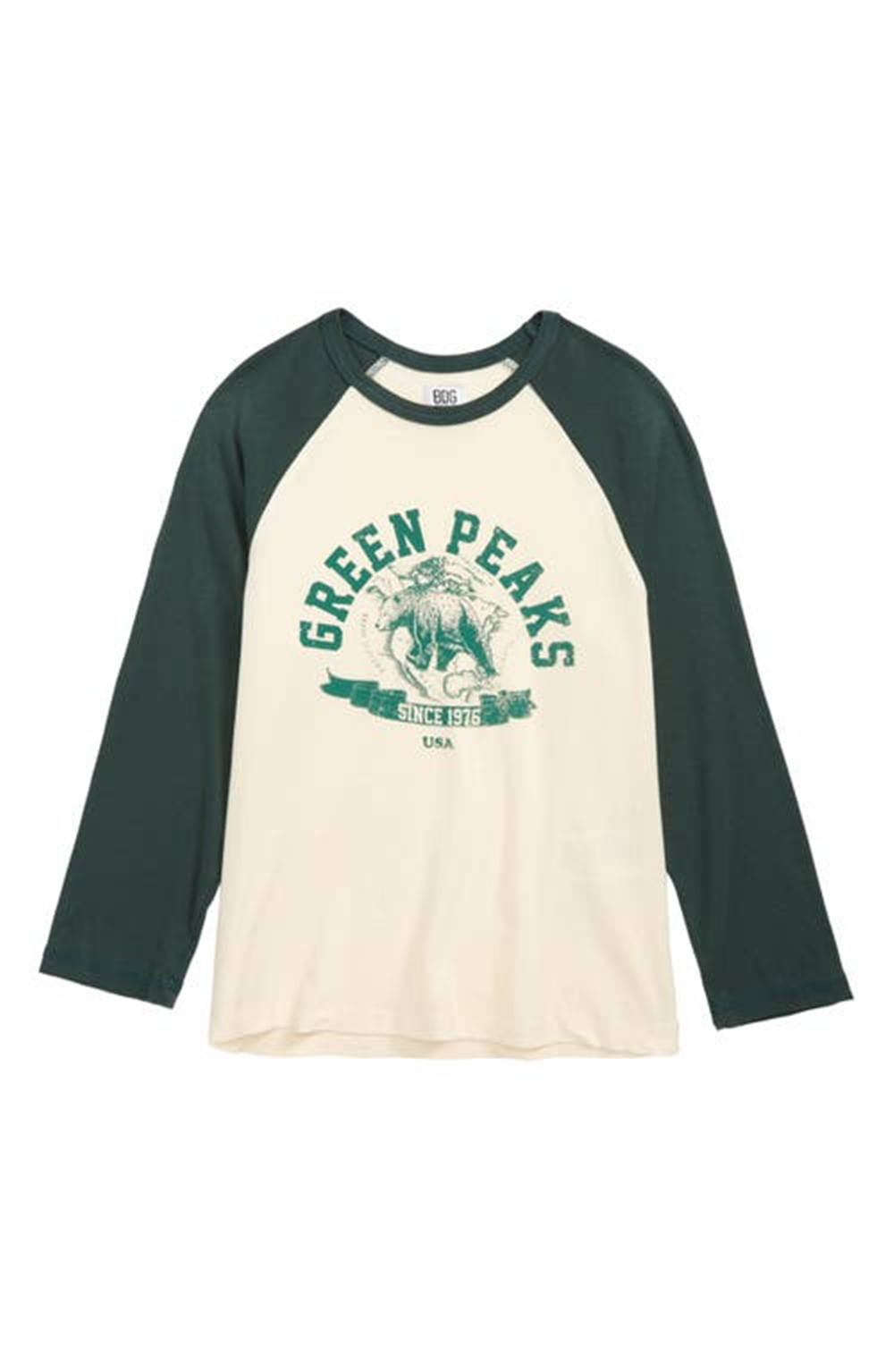 Camiseta esportiva feminina BDG Urban Outfitters verde/branca raglan manga comprida para bebê tamanho pequeno