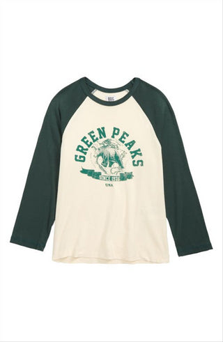 Camiseta esportiva feminina BDG Urban Outfitters verde/branca raglan manga comprida para bebê tamanho pequeno