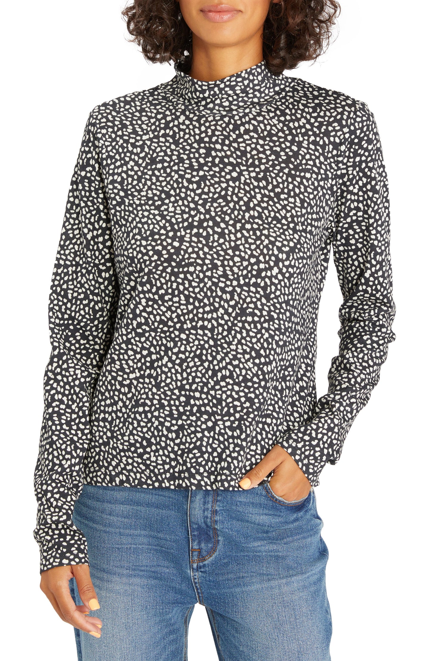 Camiseta feminina Sanctuary Perfect com estampa animal e gola alta, preta, tamanho médio