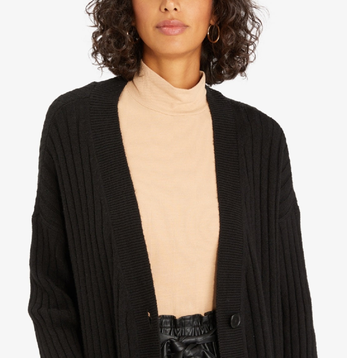 Cardigan feminino Sanctuary Cozy Seeker de algodão misto, preto, tamanho grande