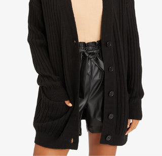 Cardigan feminino Sanctuary Cozy Seeker de algodão misto, preto, tamanho grande