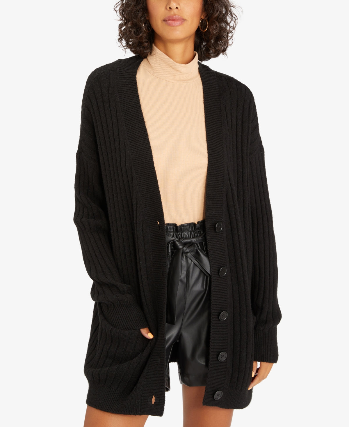Cardigan feminino Sanctuary Cozy Seeker de algodão misto, preto, tamanho grande